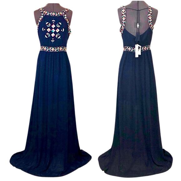 NEW cupcakes & cashmere Sleeveless Gauzy Embroidered Maxi Dress Size 2